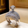 Sanjie TEMU hot -selling full diamond dual -layer simulation diamond precept female shein new silver plated wedding female ring