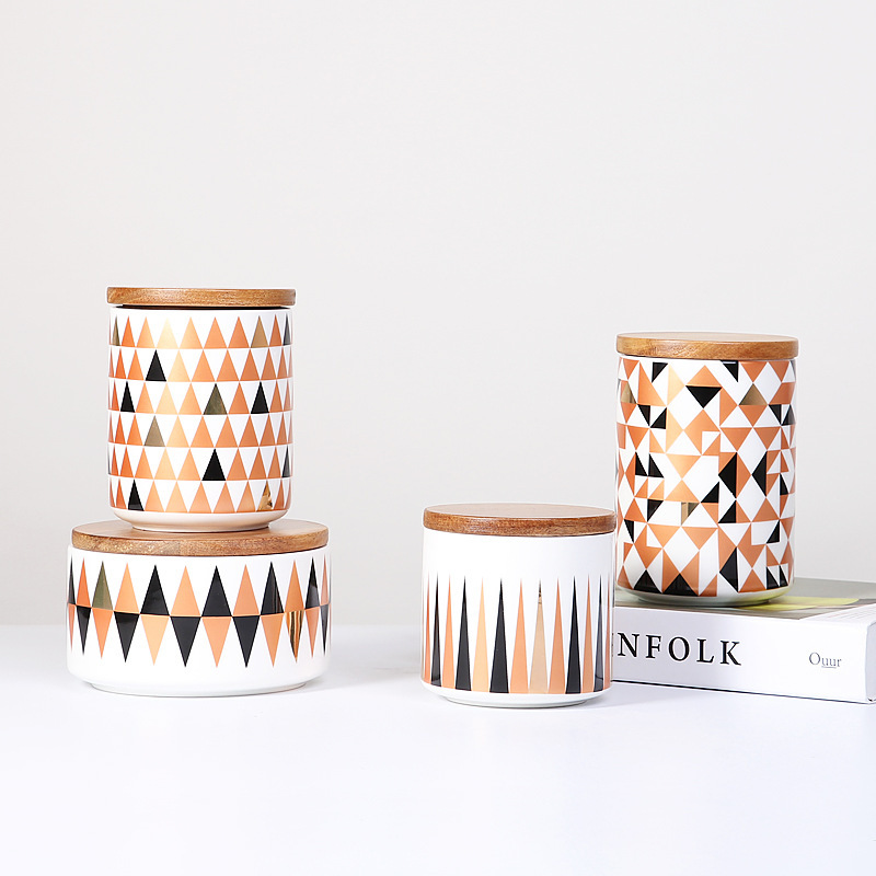 Jarra sellada de cerámica nórdica jarra de almacenamiento creativo geométrico hogar cocina grande vajilla jarra de almacenamiento con tapa al por mayor