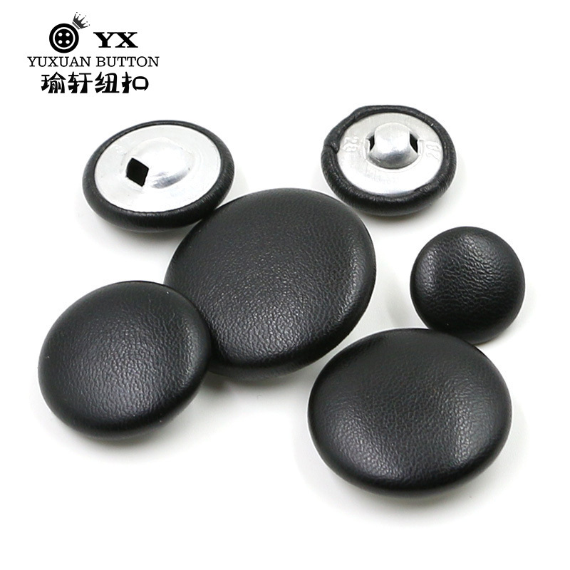 Factory supply black cloth leather dark eye button sofa soft bag leather casual trench coat suit button in stock