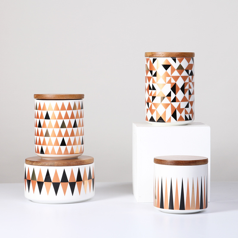 Jarra sellada de cerámica nórdica jarra de almacenamiento creativo geométrico hogar cocina grande vajilla jarra de almacenamiento con tapa al por mayor