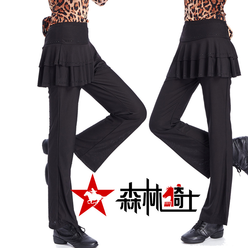 Forest Knight's New Yang Bu Black Culottes Slim Stretch Straight Square Dance Sailor Dance Team Performance Pants