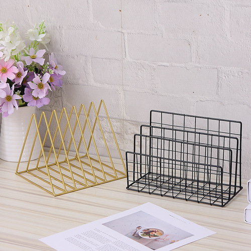 Wholesale Nordic Iron Simple Small Bookshelf Desktop Office File Rack Study Bedside Table Mini Storage Rack