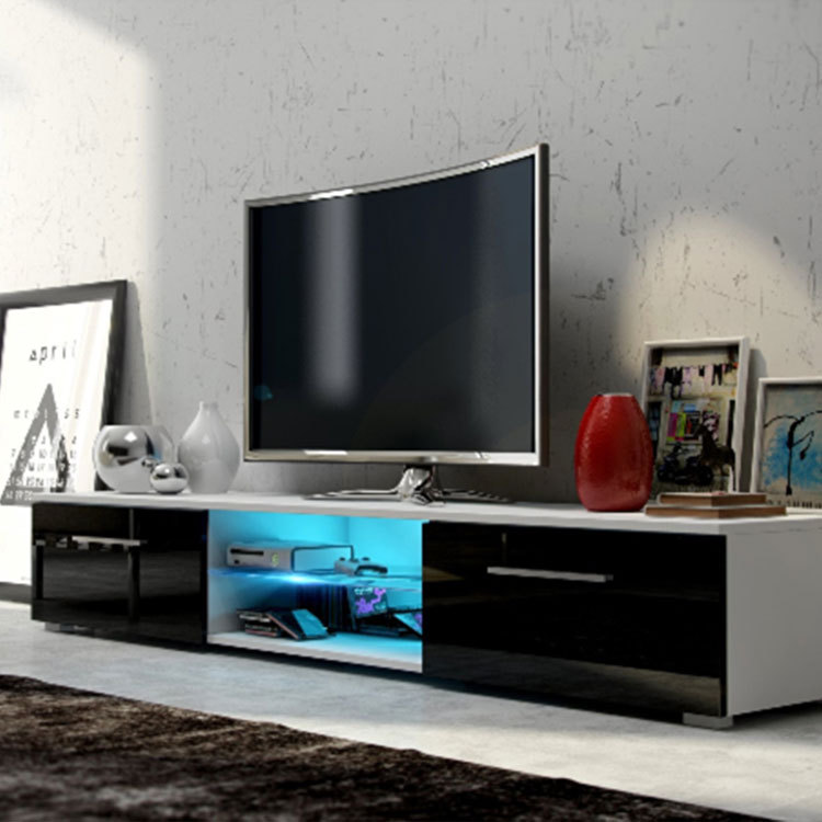 Moderno simple placa TV gabinete con alta luz LED luz dormitorio sala de estar pequeño apartamento TV gabinete fábrica al por mayor