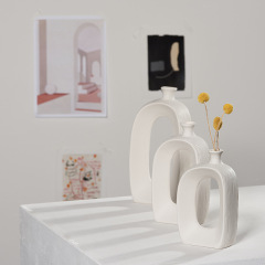 ins modern white ceramic dried flower vase small fresh hydroponics home European decorative ornaments living room flower arrangement