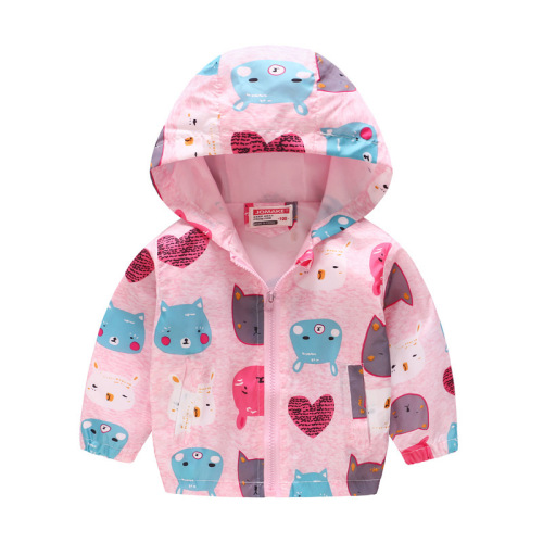 Foreign trade children's clothing European and American spring and autumn boys and girls fashion printed pattern hooded jacket zipper shirt children's printed jacket