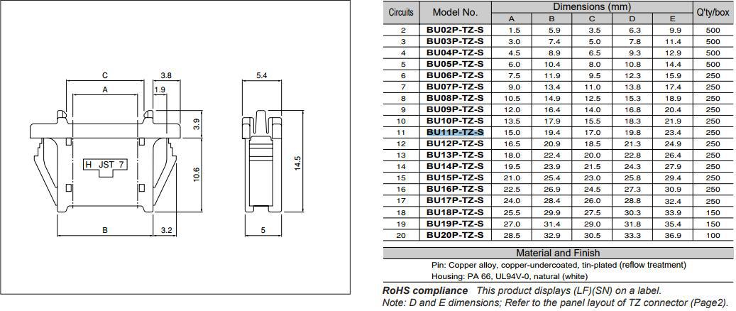 BU11P-TZ-S JSTѹ�Ŷ��� ���ν��� 11pin���Ž��������� ���ݷ���