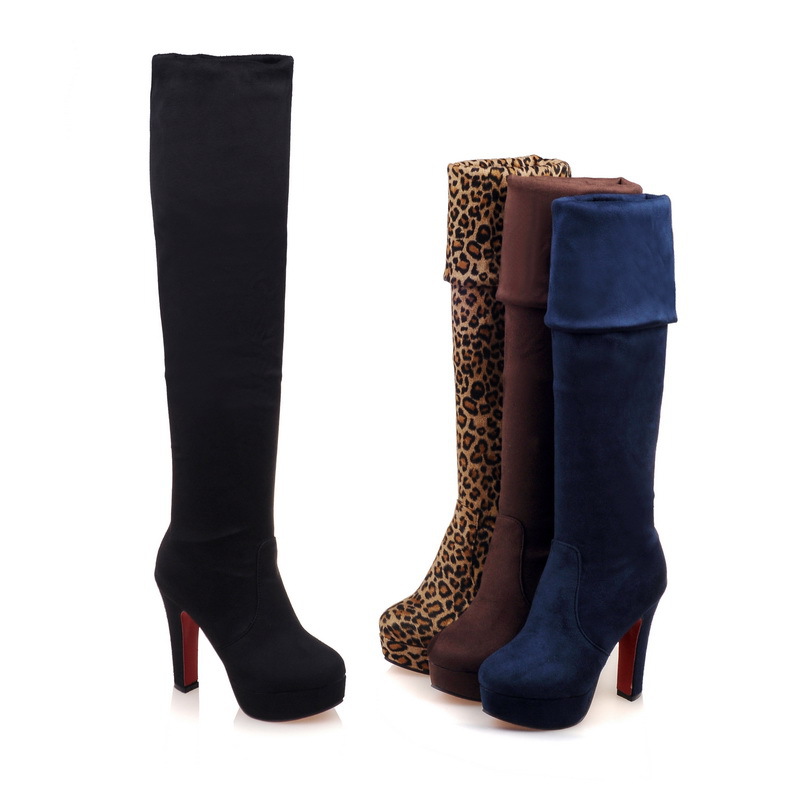 秋冬女鞋欧美长筒过膝靴子粗跟弹力高跟小码32-43大码