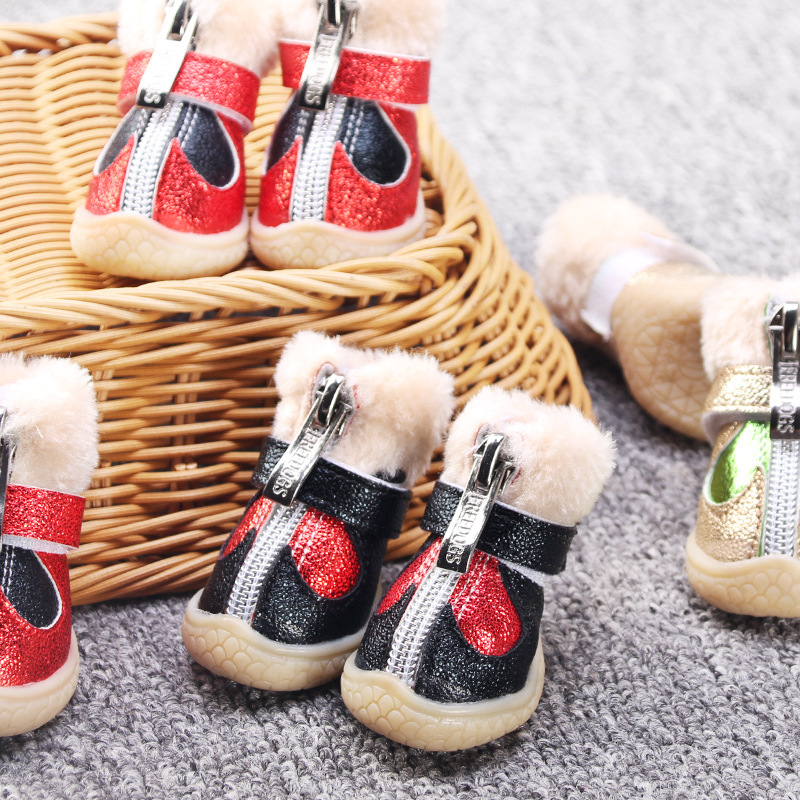 강아지 강아지 신발 가을과 겨울 따뜻한 신발 테디베어 애완 동물 기모 발 커버 미끄럼 방지 신발 커버 도매