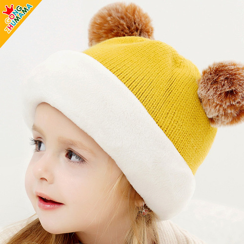 Wholesale Winter Princess Mother Ear Hat for Boys and Girls, Ball Shape, Thick Knit Hat, Warm, Hooded Scarf - Item 5387