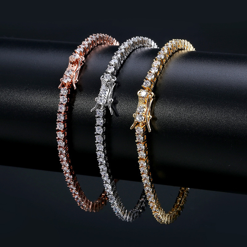 European and American Tennis chain hip hop fashion brand men's bracelet micro inlaid zircon 3mm bracelet Tennis bracelet