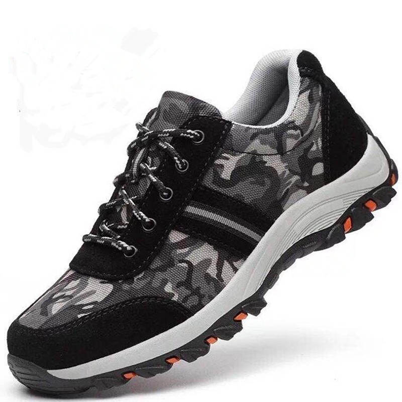 劳保鞋男钢包头防砸防刺穿透气工地鞋户外迷彩耐磨真皮安全防护鞋