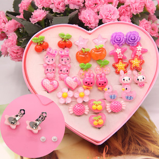 Korean version of children's painless ear clip girls' ear clip earrings peach heart 20 pairs of fake earrings ear clip wholesale