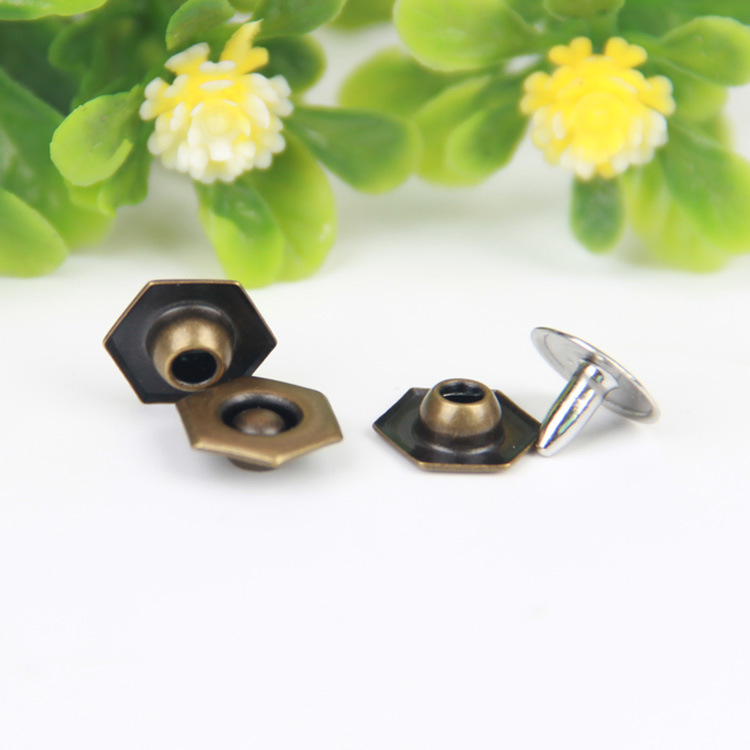 厂家批发金属纽扣9MM六边形反凸珠撞钉装饰口袋钉草帽钉铆钉