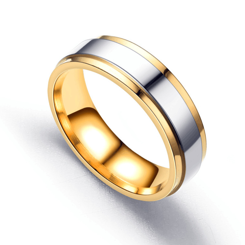 Anillo de pareja de acero titanio de dos colores de oro popular transfronterizo Anillo brillante de acero inoxidable de nicho europeo y americano joyería al por mayor