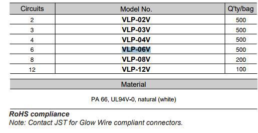 VLP-06V Ȼɫ 6pin6.2mm˫Ž  JST Ӧ
