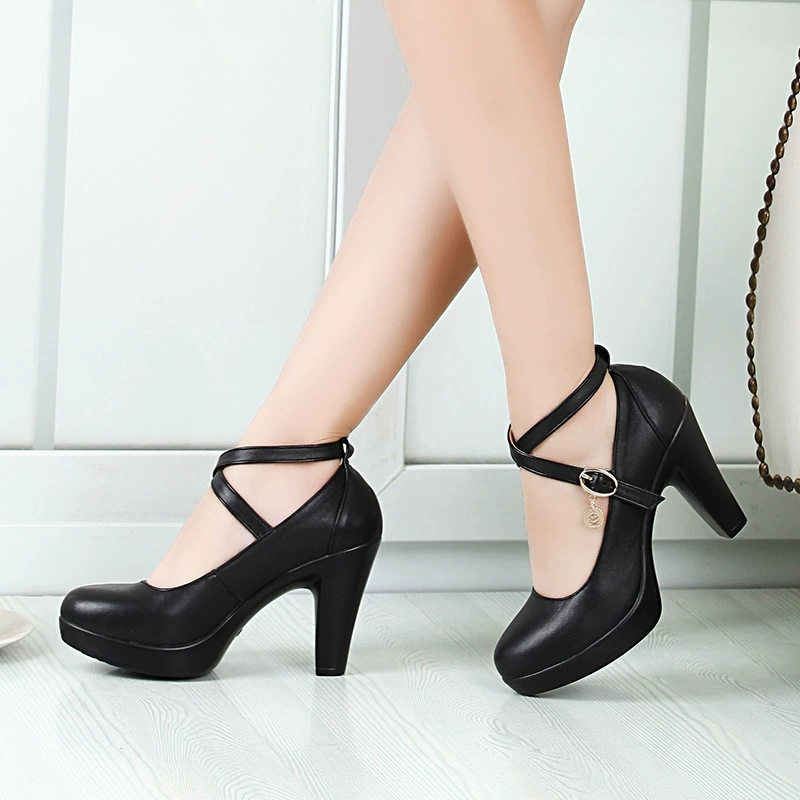 Однослойная обувь Cheongsam, групповая покупка модельной обуви, женская обувь на массивном каблуке, водонепроницаемая платформа, кожаная обувь с мелким ртом, весенне-осенняя женская обувь, перекрестные ремешки