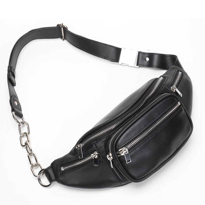New Fashion All-match Star Same Style Internet Celebrity Waist Bag Women's Genuine Leather Chain Chest Bag Cowhide Sheepskin One-shoulder Crossbody Bag