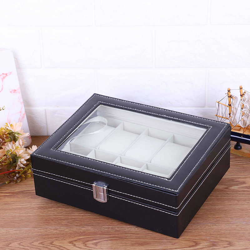 厂家现货10位手表盒展示箱 手表饰品收纳盒 高档黑色PU皮革首饰盒