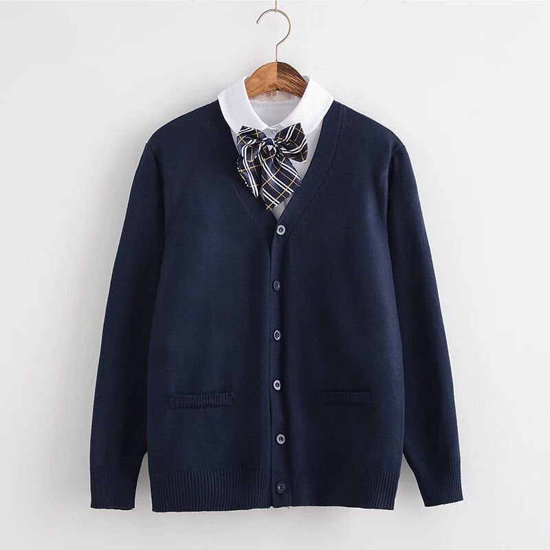Japanese jk Uniform Cardigan Sweater College Style Uniform Sweater Long Sleeve V-Neck Simple Knitted Sweater Sailor Suit Coat