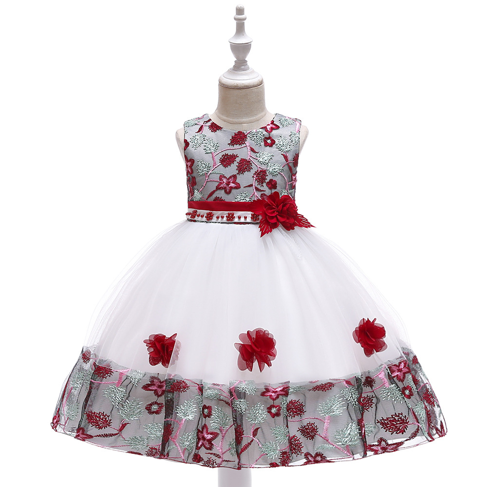 wish Amazon European and American children's embroidery flower lace dress Flower Girl Wedding Dress Princess dress