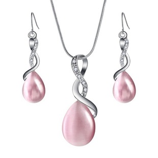 wish Hot Selling Diamond-encrusted Cat's Eye Drop Necklace Earrings Set Accessories Two-piece Bridal Wedding Dress