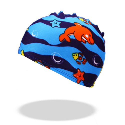 Wholesale children's swimming caps digitally printed high-end fabrics boys girls baby kids cartoon swimming caps fabric swimming caps