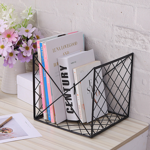 Wholesale Nordic Iron Simple Small Bookshelf Desktop Office File Rack Study Bedside Table Mini Storage Rack