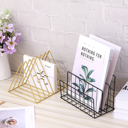 Wholesale Nordic Iron Simple Small Bookshelf Desktop Office File Rack Study Bedside Table Mini Storage Rack