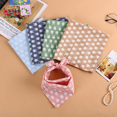 Spring and Summer Men's and Women's Children's Cotton and Hemp Scarf Trendy Baby Cartoon Rabbit Printed Bibs Versatile Small Square Scarves 