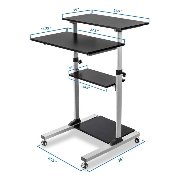 Mobile stand-up table/height adjustable computer console rolling display car home computer desk