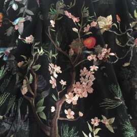 多色绣网布蕾丝绣花布料 春夏时尚植物绣花女装服装面料