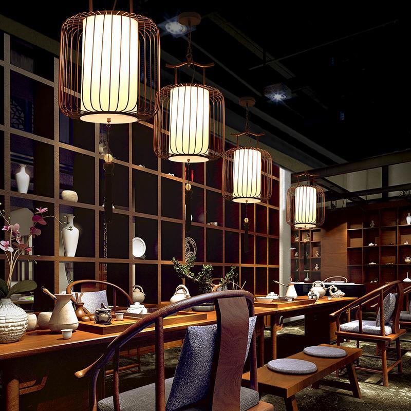 Nuevo estilo chino jaula de Pájaro de Hierro araña retro creativo personalizado olla caliente restaurante linterna estilo chino Casa de Té restaurante lámpara