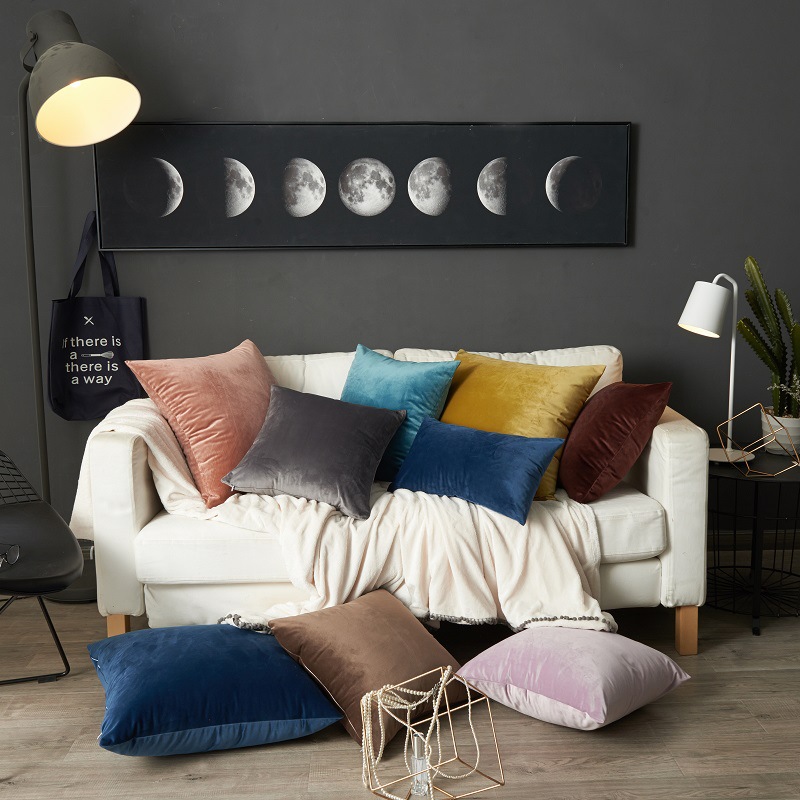 Velvet Dutch velvet solid color modern simple sofa car pillow waist pillow cushion with core processable