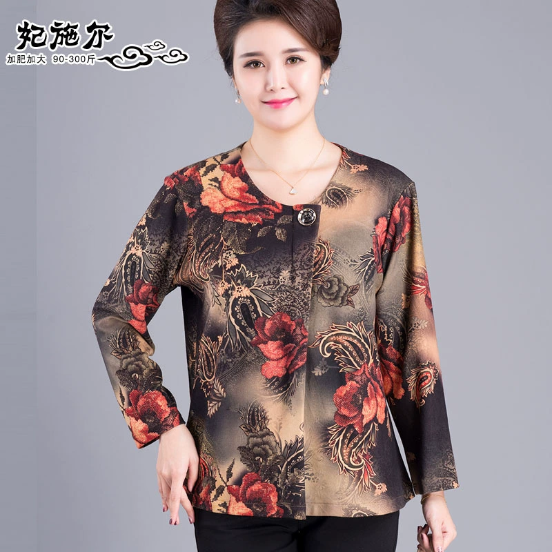 Футболка с длинными рукавами для женщин среднего и пожилого возраста, новинка весны и осени, Свободный Топ больших размеров с принтом для мамы 50-90 лет, 2020