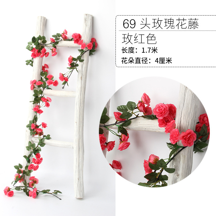 Enredadera de rosas artificiales con 45 cabezas - Decoraciones florales artificiales para bodas, enredaderas de flores de seda y vegetación sintética