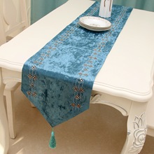 欧式天鹅绒高级奢华两边镶钻高档桌旗床尾巾电视机玄关盖布