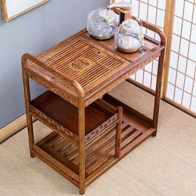 Tea Car solid wood move Wenge tea tray tea table Make tea Taiwan cabinet Kungfu Online tea table Chinese Simple Shelf garden cart