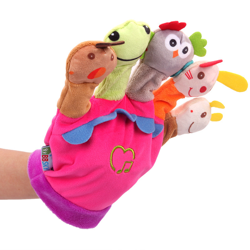 BBSKY marioneta de dedo con caja de música historia de padre-hijo interactivo animal de dibujos animados dedo marioneta guantes de peluche juguete