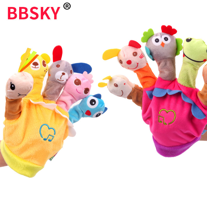 BBSKY marioneta de dedo con caja de música historia de padre-hijo interactivo animal de dibujos animados dedo marioneta guantes de peluche juguete