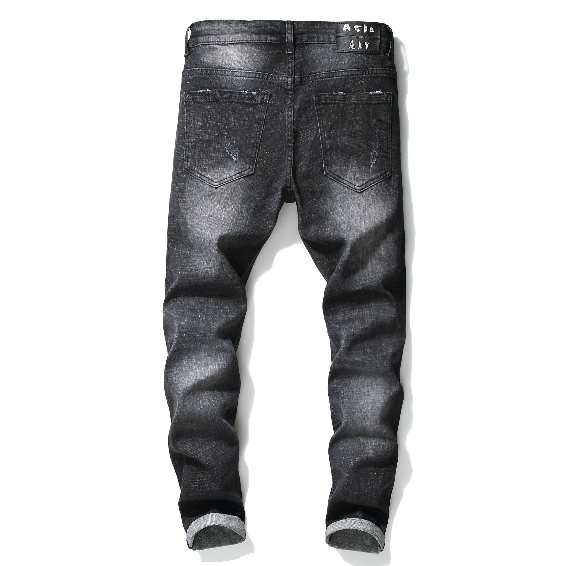 Pantaloni da uomo elastici neri di alta qualità con toppe rovinate, pantaloni da uomo personalizzati e alla moda_voghion.com
