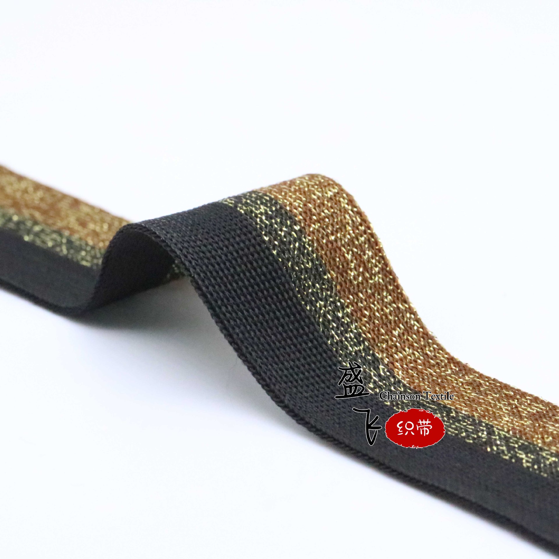 厂家直销2.5-3.5cm金银线黑棕夹涤纶针织横拉经编带冬装包边现货