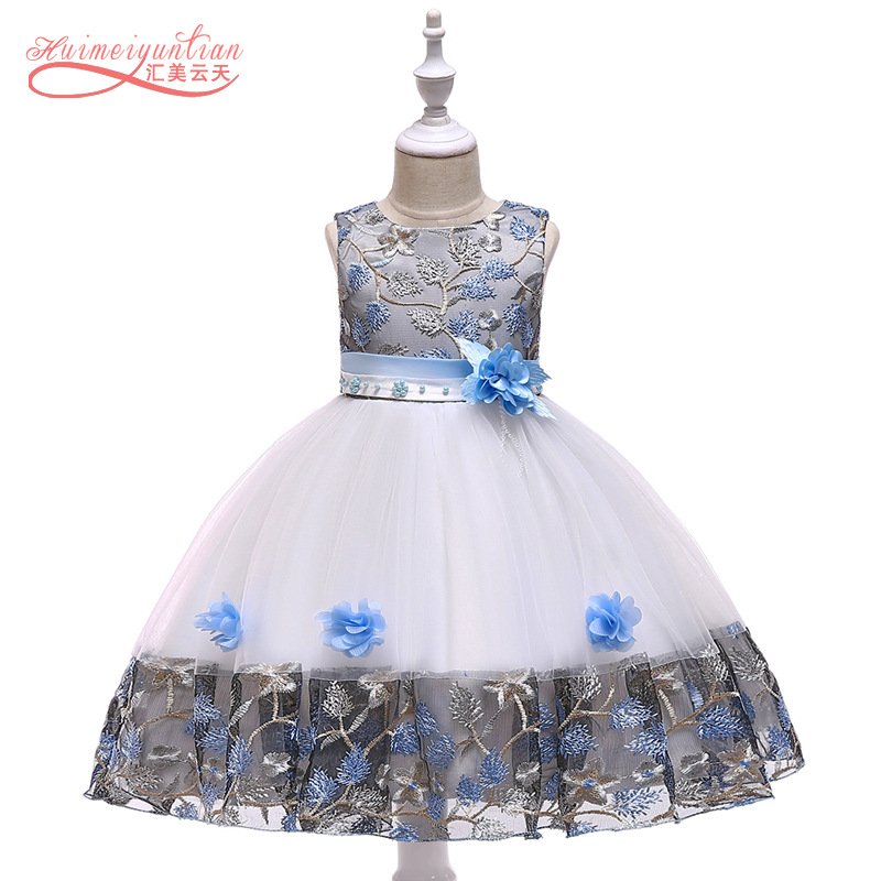 wish Amazon European and American children's embroidery flower lace dress Flower Girl Wedding Dress Princess dress