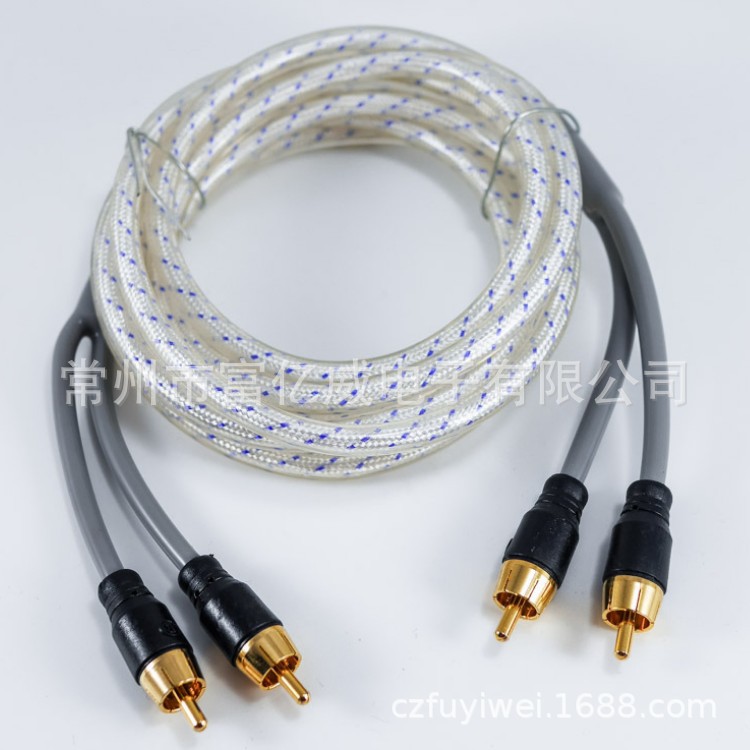 汽车音响功放音频线 网纱四头AV线 2RCA-2RCA音频线 长度可选