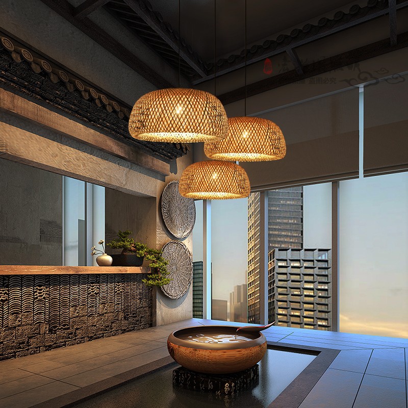 Bambú chino tejido lámpara de bambú hecho a mano japonés té Zen araña tatami dormitorio olla caliente restaurante comedor lámpara de mesa