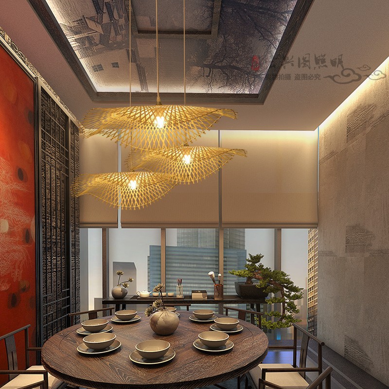 Bambú chino tejido lámpara de bambú hecho a mano japonés té Zen araña tatami dormitorio olla caliente restaurante comedor lámpara de mesa