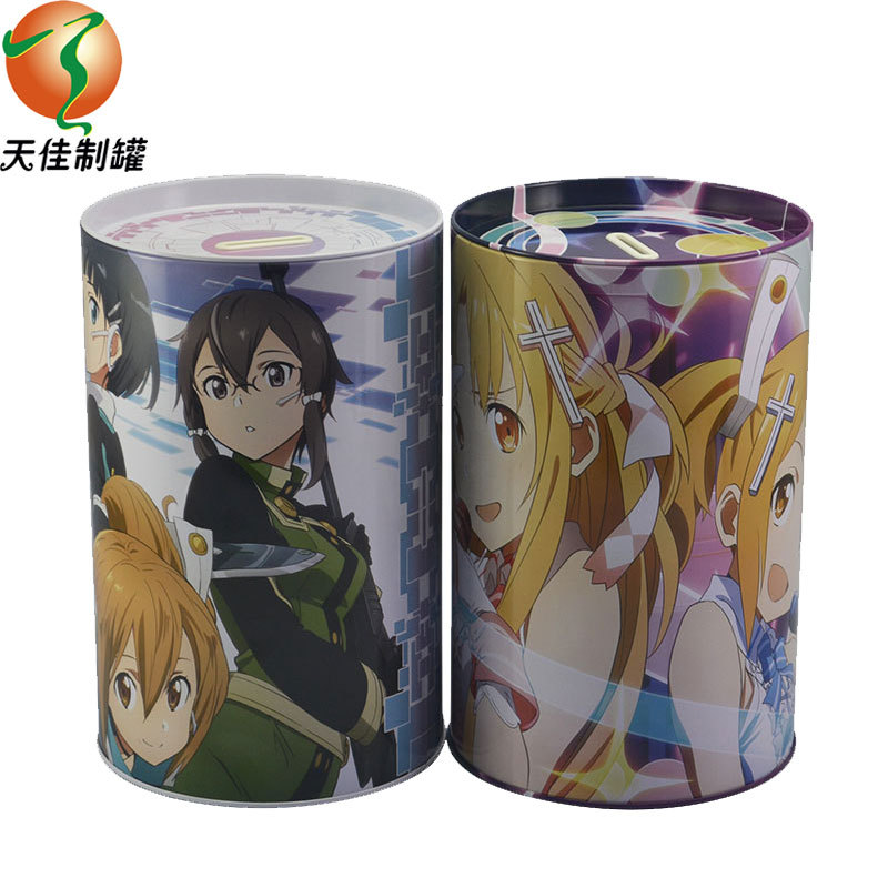 源头工厂圆形大号储钱盒马口铁彩印包装礼品盒 投币金属盒子