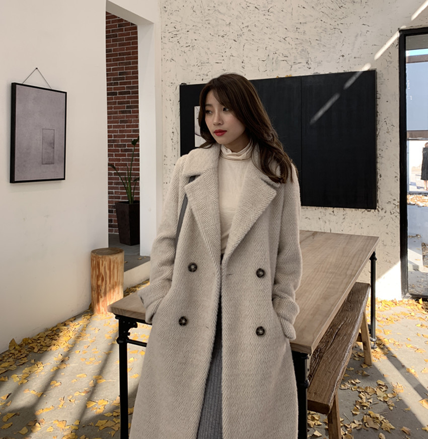 Faux Rabbit Fur Suit Collar Coat Image 3