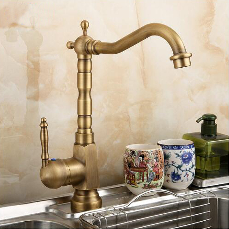 Copper Antique Faucet European Style Hot and Cold Water Kitchen Sink Faucet Sink Swivel Faucet Retro Basin Faucet