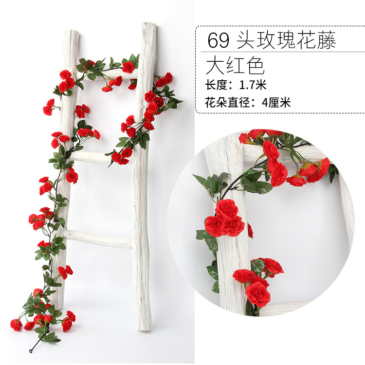 Enredadera de rosas artificiales con 45 cabezas - Decoraciones florales artificiales para bodas, enredaderas de flores de seda y vegetación sintética