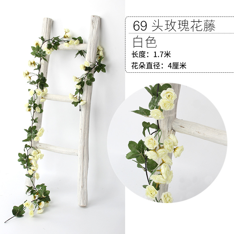 Enredadera de rosas artificiales con 45 cabezas - Decoraciones florales artificiales para bodas, enredaderas de flores de seda y vegetación sintética